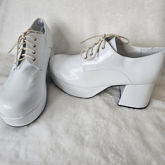 1031 Mens White 3" Heel Platform Lace Up Disco Pimp Shoes SIZE 11/12 - Picture 3 of 11